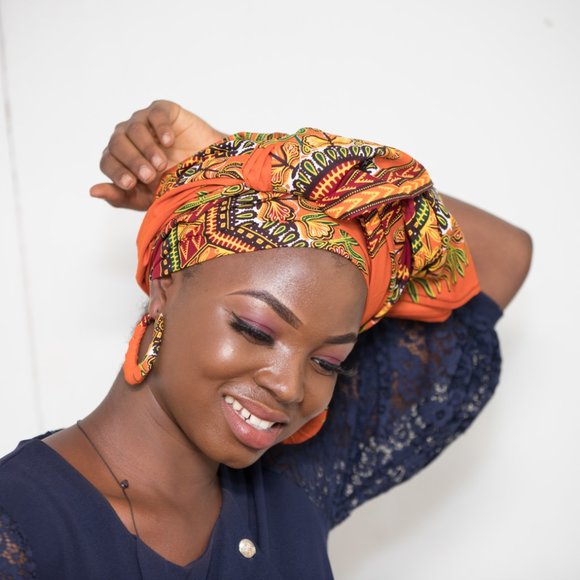 Matching African Dashiki Head Wrap & Earrings - DO - Picture 5 of 10